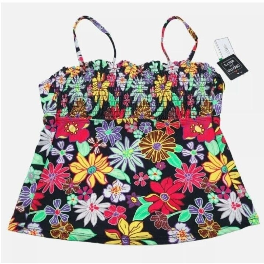 Salt & Cove Floral Tankini Top Smocked Removable Straps Multi Color Size S NWT‎